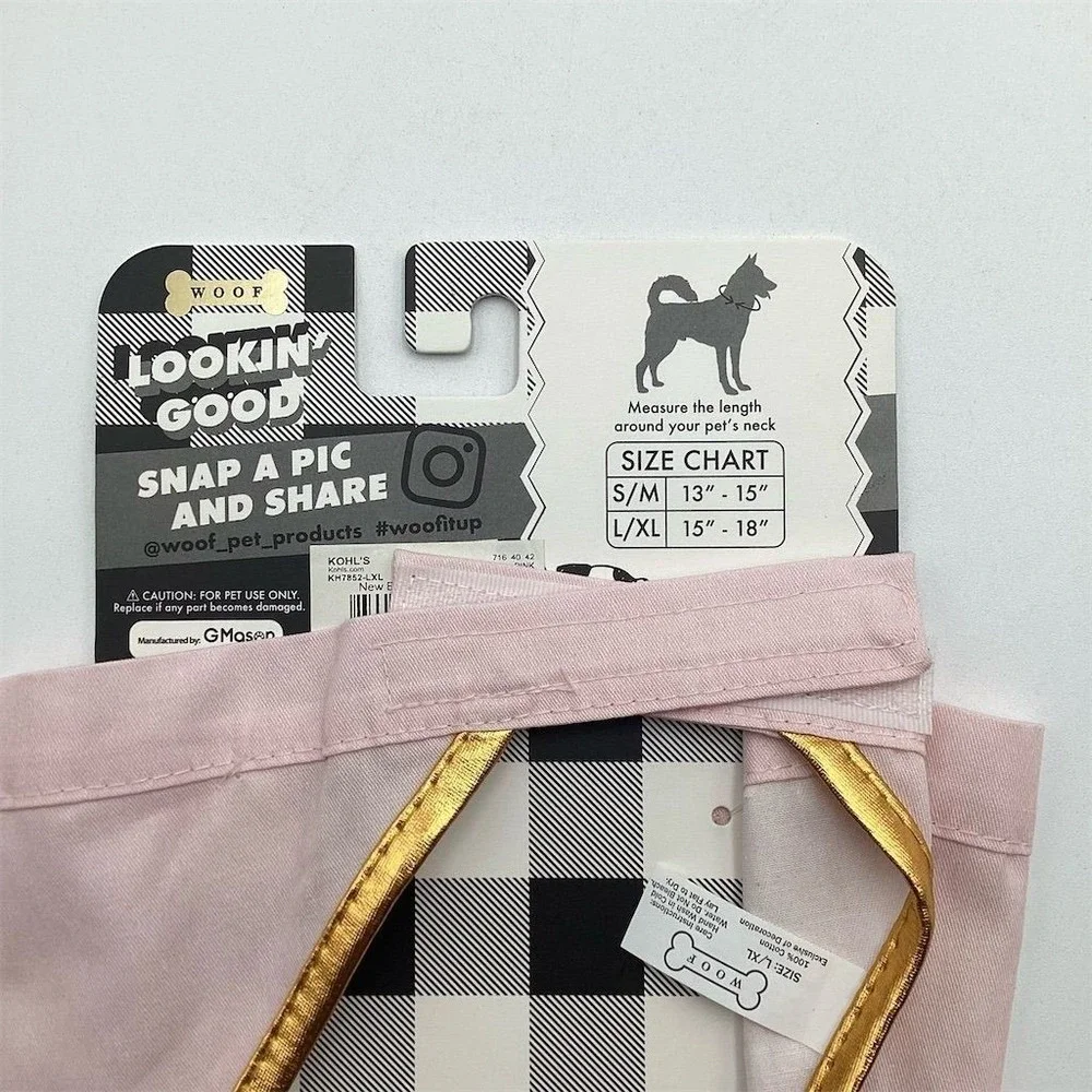 New Big Sis Dog Bandana L Pink with Gold‎ Trim Stylish Accessory